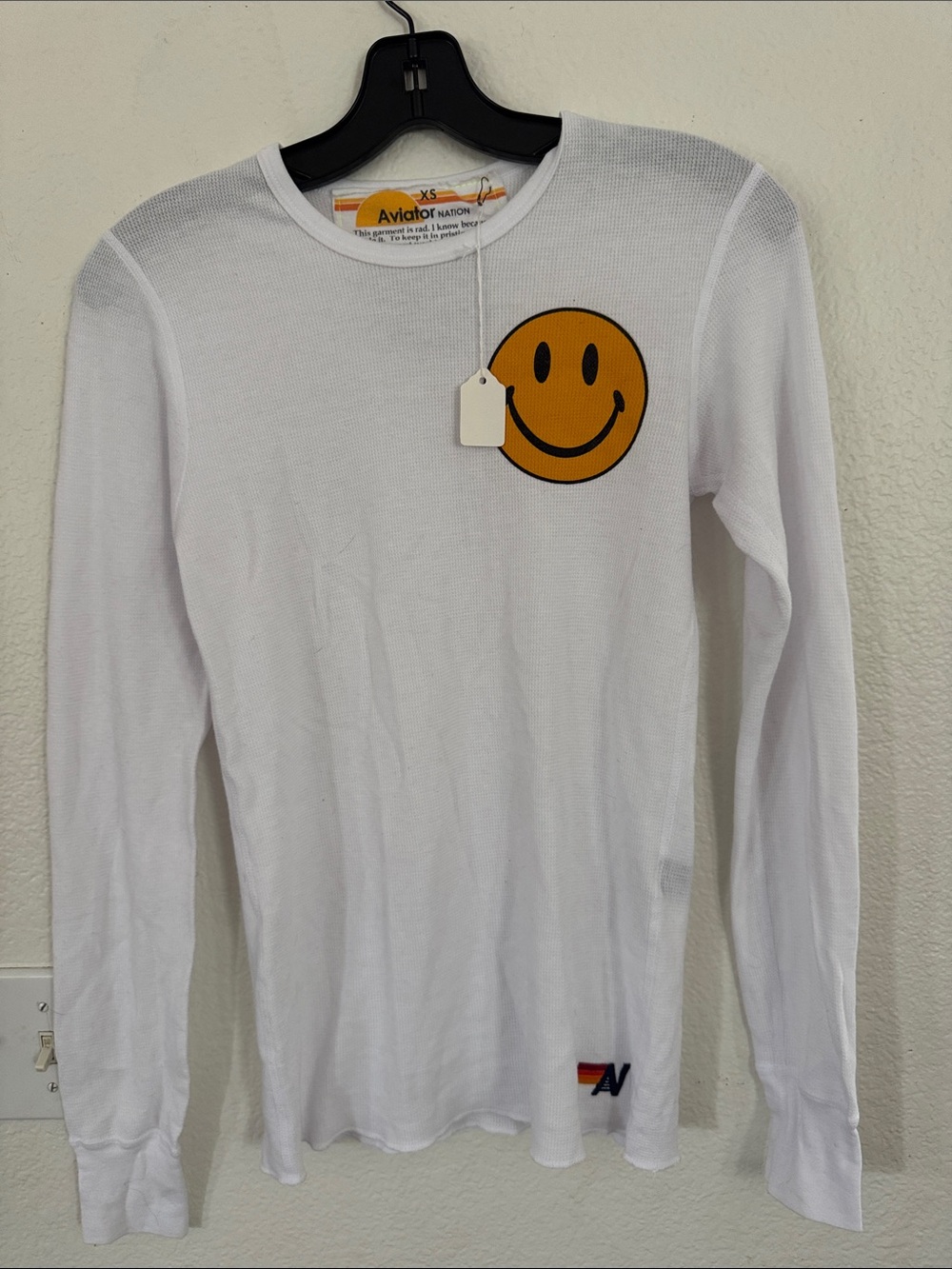 Aviator Nation White Long Sleeve Smiley Thermal with Patch